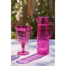 Akrilik Allegra Pembe 7 Parça Kadeh & Su Meşrubat Bardağı 450 Ml Ve Akrilik Allegra Pembe 1,5 Lt Sürahi Cam Değildir