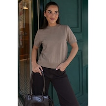 Vizon Bisiklet Yaka Kadın Triko Tişört Mg2703