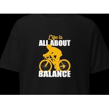Wildstyle This Is All About Balance Bisiklet Denge Yol Baskılı Unisex Bisiklet Yaka Pamuklu Tişört Siyah