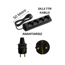 Avarson 4'lü Dörtlü Priz Topraklı Kablolu Siyah 3x1,5 Ttr 50 Elli Metre