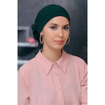 Hürrem Bone Zümrüt Pratik Hazır Geçmeli Tesettür Bone Sandy Kumaş Pileli Nerv Zümrüt