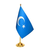 Masa Üstü Doğu Türkistan Bayrağı + Pirinç Direk Masa Bayrak Seti
