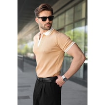Madmext Gold Yarım Fermuarlı Polo Yaka Triko Erkek Tişört E7501 Altın