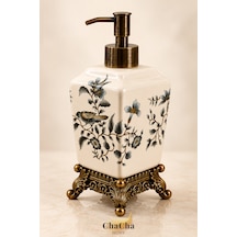 Chacha Home Aurelia Seramik Sıvı Sabunluk 470 Ml Antik Bronz Görünümlü Ayaklı Ve Pompalı 22 Cm Açık Gri