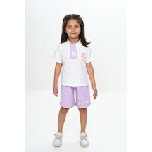 Toontoy Kids Toontoy Kız Çocuk Polo Yaka Göğsü Baskılı Şortlu Takım Lila