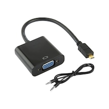 Rogfer 22cm Full Hd 1080p Mikro Hdmı Erkek - Vga Kadın Video Adaptör Kablosu, Ses Kablosu İle Siyah