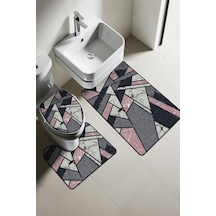 Modern Desenli Dijital Baskı 3 Lü Banyo Paspas Takımı Yıkanabilir Kaymaz Tabanlı Klozet Takımı Klz0026 Renkli