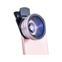 2'si 1 Arada Klipsli Telefon Kamera Lensi 0.45x Ultra Geniş Açı 10x Makro 37mm Evrensel 49mm Uv Port Rose Gold