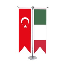 Masa Üstü Kırlangıç Macaristan + Türk Bayrağı + Krom T Direk Masa