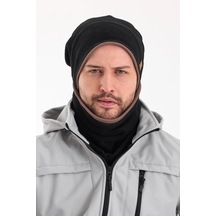 Erkek Polar Dış Kaşkorse Pamuklu İç Kısım Çift Renk Çift Katman Katlanabilir Bere Boyunluk Takım - Standart / Siyah-kahverengi Siyah-kahverengi