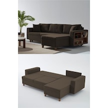 Rengar Köşe Takımı & Yataklı Bazalı Keten Kumaş Köşe Koltuk Takımı - Kahve B11