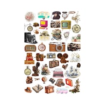 45 Adet Vintage Retro Sticker Seti - Etiket Seti Scrapbook Bullet Journal Çok Renkli
