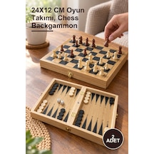 2 Adet Ahşap Satranç Ve Tavla Seti 24x12 Cm Oyun Takımı, Chess Backgammon