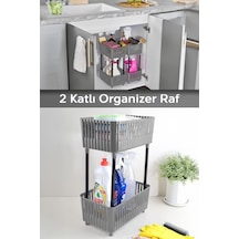 2 Katlı Düzenleyici Mutfak Banyo Rafı - Tezgah Altı Evye Altı Dolap Organizer Deterjanlık Gri Antrasit