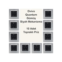 Ovivo Quantum Gümüş Siyah Mekanizma 10 Adet Topraklı Priz