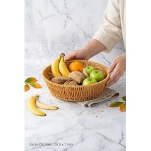 Yuvarlak Rattan Ekmek Sepeti 24.5x7 Cm - El Örmesi Hasır Meyvelik Ve Sunum Sepeti Diğer