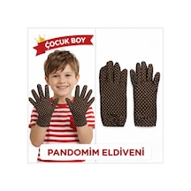 Çocuk Boy Pandomim Eldiveni Beyaz Puantiyeli Kahve Renk Gösteri Eldiveni 23 Nisan 19 Mayıs