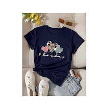 Medinenur Kalp Baskılı Basic T-shirt Lacivert