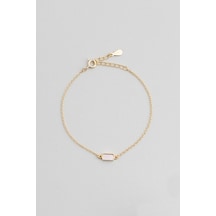 So Chic Sedef Taşlı 18 Ayar Sarı Altın Kaplama 19 Cm Gümüş Minimal Bileklik