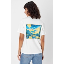 Yapay Zeka Tasarım Sırt Aplike Özel Baskılı %100 Pamuklu Penye Regular Fit T-shirt Vangogh Beyaz