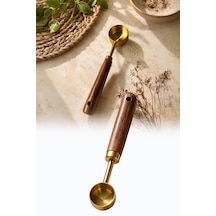 15 Ml Ahşap Saplı Gold Kahve Ölçü Kaşığı Paslanmaz Çelik Kahve Çay Mama Ölçme Kaşığı Altın