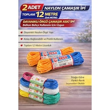 2 Adet Naylon Çamaşır İpi 6 Metre Dayanıklı Örgü Çamaşır Askı İpi Toplam 12 Metre Beyaz - Siyah
