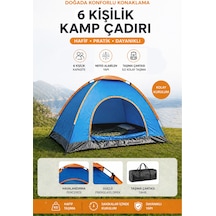 6 Kişilik Renkli Dayanıklı Kamp Çadırı 220x250x150 Mavi
