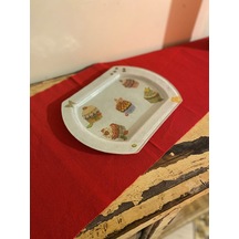 Özel El Yapımı Cupcake Temalı Beyaz Cam Servis Tabak 30 X 23 CM