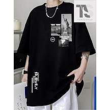 Tarzsokak Kod Trend Hypemode Loose Fit Erkek Slogan Grafikli Düşük Omuz Tişört Beyaz
