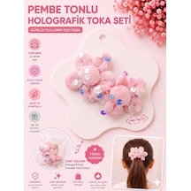 2 Li Holografik Peluş Lastik Toka Seti Kız Çocuk Saç Tokası Renk Seçenekli 0