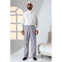 Erkek Rahat Kesim Beli Lastikli Cepli Hac Ve Umre Keten Şalvar Pantolon - Gri Krk Gri