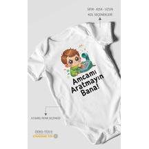 Morivokids Amcamı Aratmayın Bana Kısa Kollu Bebek Body %100 Pamuk Beyaz