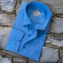 Pamuklu Uzun Kollu Oxford Erkek Gömlek Regular Kalıp Mavi