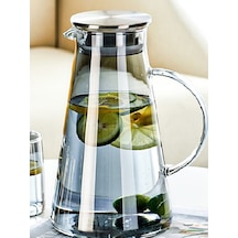 Borosilikat Cam Metal Kapaklı Lüks Sürahi 1900 Ml Füme