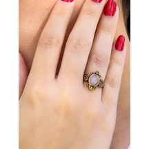 Doğal Taş Pembe Kuvars Taşlı Antik Model Kadın Ayarlanabillir Yüzük Euy78pk Pembe