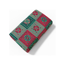 Çift Taraflı 3 Mekik Karo Desen Pamuklu Makine Dokuma Kilim Kırmızı - Yeşil - Siyah