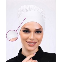 Alivascarf Kaymayan Fırfırlı Silikonlu Dikişsiz Kaymaz Bone Kadın Tesettür Bağlamalı İç Bone Beyaz
