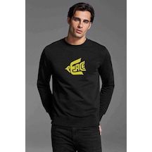Peace Sarı Baskılı Siyah Erkek Örme Sweatshirt