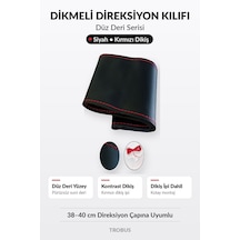 Trobus Ford Ranger 2012-2023 Uyumlu Dikmeli Direksiyon Kılıfı Düz Deri Siyah Kırmızı Dikiş