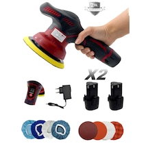 Moonshop PMK006 Çift Akülü Orbital 128DXV Lityum 2X Batarya 6 Devir Ayarlı Detay Pasta Cila Zımpara Polisaj Makinesi