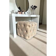 Küp Puf - Best İthal Kadife Babyface Kumaş Varak Baskı - Modern Ve Şık Dekoratif Puf&bench Bej