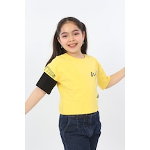 Toontoy Kids Toontoy Kız Çocuk Baskılı Bisiklet Yaka Kısa Kollu Tişört Sarı