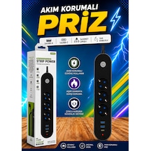 Akım Korumalı Priz 3 Port 3 Usb 1