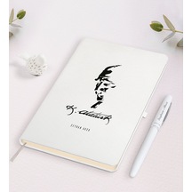 Kişiye Özel Atatürk Temalı Beyaz Defter ve Kalem Seti-22 Beyaz