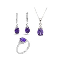 Midyat Nurtaş Gümüş 201021905 Ametist Taşlı 925 Ayar Gümüş Üçlü Set