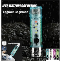 Gaman Ey023 10watt Ultra Güçlü 6mod Kırmızı İkaz Ledli Şarjlı El Feneri Mavi
