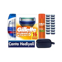 Fusion Start 16 Yedek Tıraş Bıçağı - Gillette Fusion 200 Ml Jel +300 Ml Şampuan+ Çanta