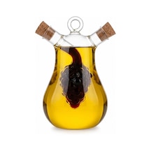 Çift Hazneli Borosilikat Cam Yağdanlık Ve Sirkelik, Üzüm Figürlü, Damlatmaz, Mantar Tıpalı, 300 Ml + 50 Ml Çok Renkli