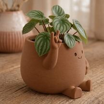 Bezos 3d Baskı Smiley Face Planter - Gülümseyen Karakterli Saksı-kahverengi Nhr Standart