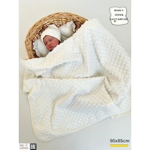 Nohut Kız / Erkek Bebek Battaniyesi & Kundağı Çift Katlı %100 Pamuklu Çok Amaçlı Örtü 90x85cm Btn11003 Ekru
